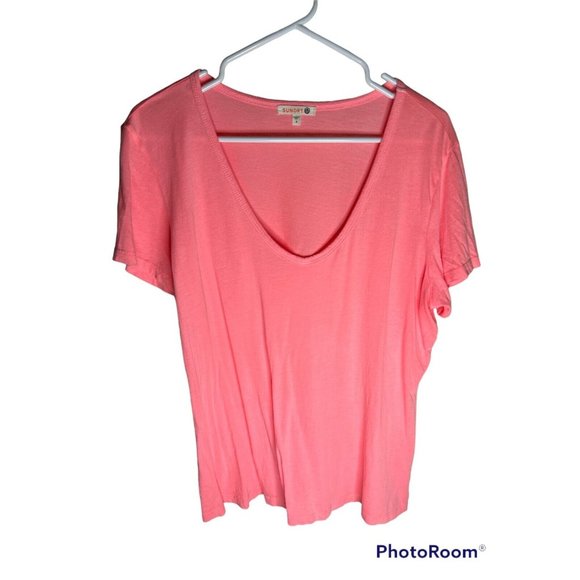 Sundry Tops - Sundry Nordstrom Basic Tee Womens Size 4 (Large) Pop Peach Scoop Neck Shirt NEW